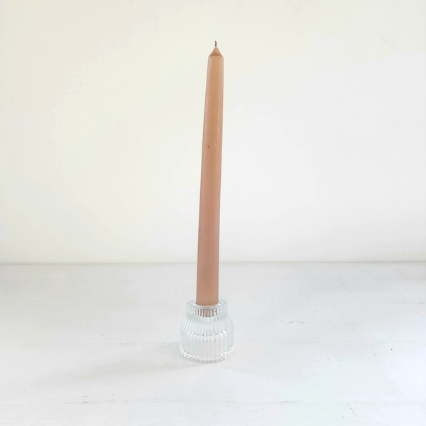 Ribbed Two Way Candle Holder - Clear Glass